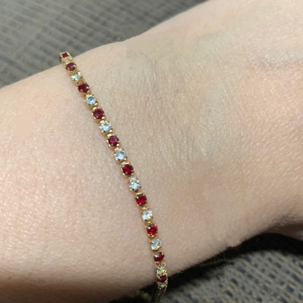 Dainty White and Red rhinestones golden Bracelet